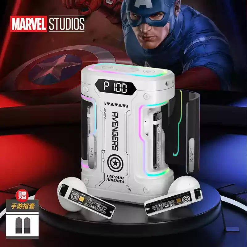 Genuine Marvel Iron Man Captain America Black Panther Mecha Audio Bluetooth Headphones Semi-In-Ear Radio Sports Games Noise Red