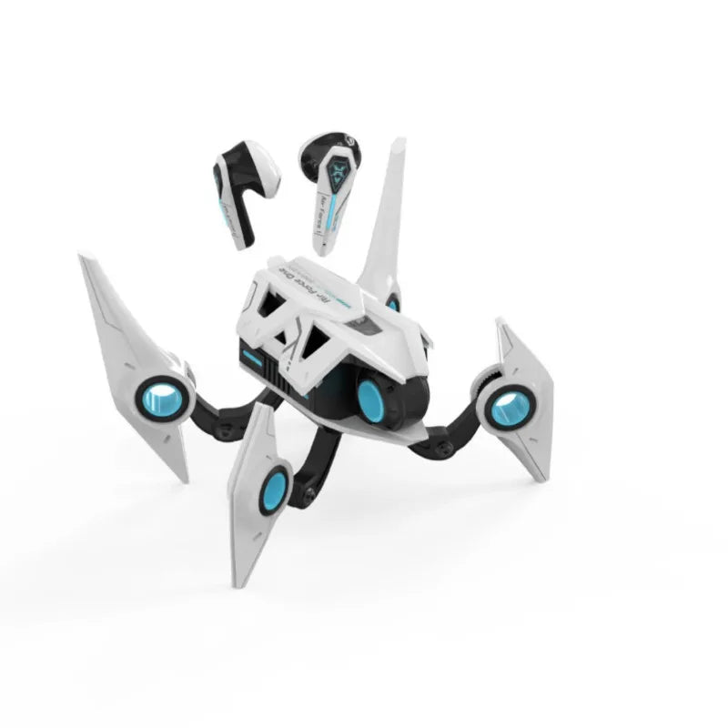 Wireless Bluetooth 5.4 Mecha Space Beetle Headset Transform Charging Case In-Ear Call Noise Cancellation RGB Hifi Gaming Earbuds