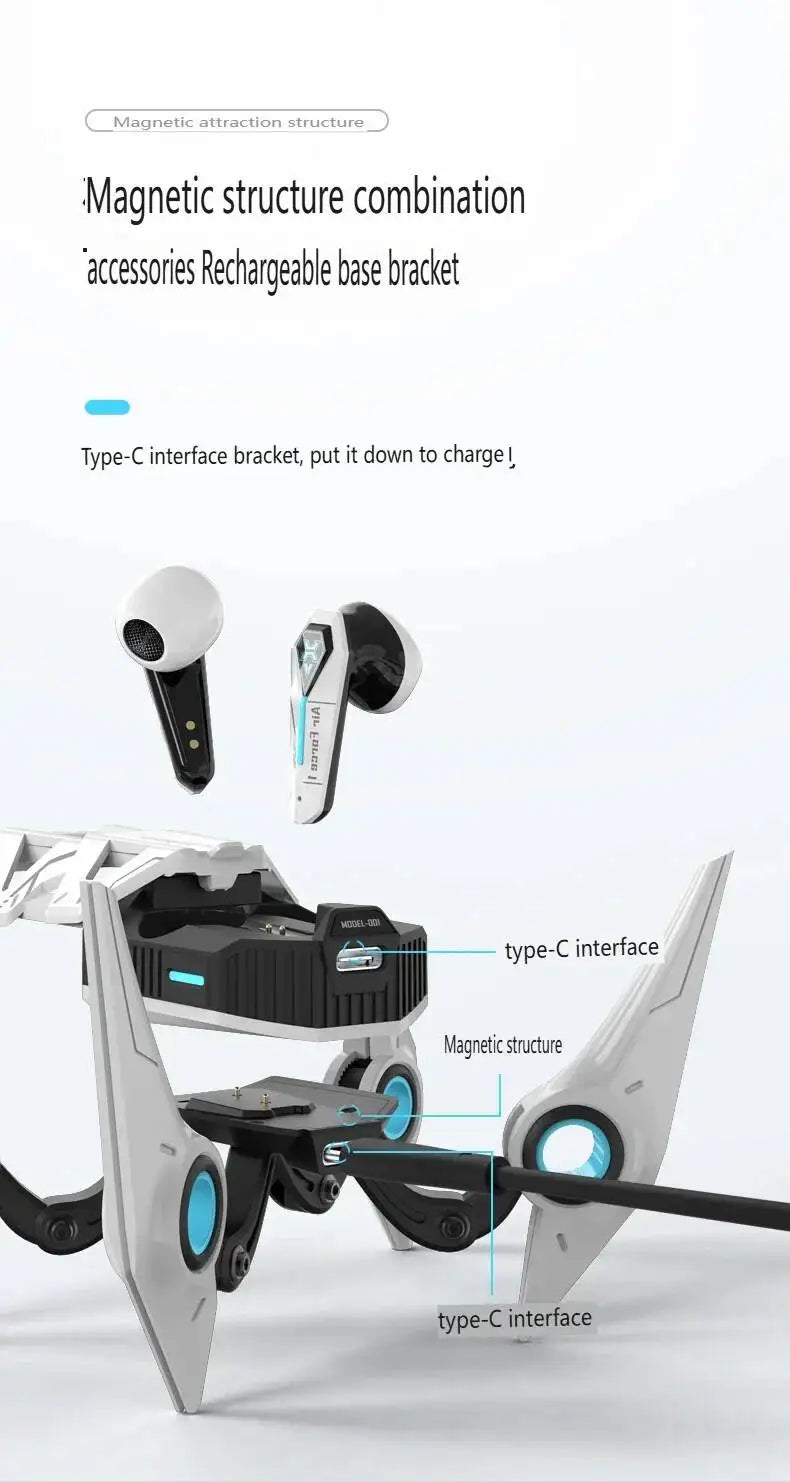 Wireless Bluetooth 5.4 Mecha Space Beetle Headset Transform Charging Case In-Ear Call Noise Cancellation RGB Hifi Gaming Earbuds