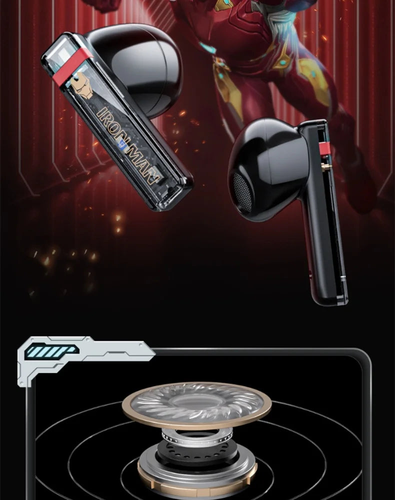 Genuine Marvel Iron Man Captain America Black Panther Mecha Audio Bluetooth Headphones Semi-In-Ear Radio Sports Games Noise Red