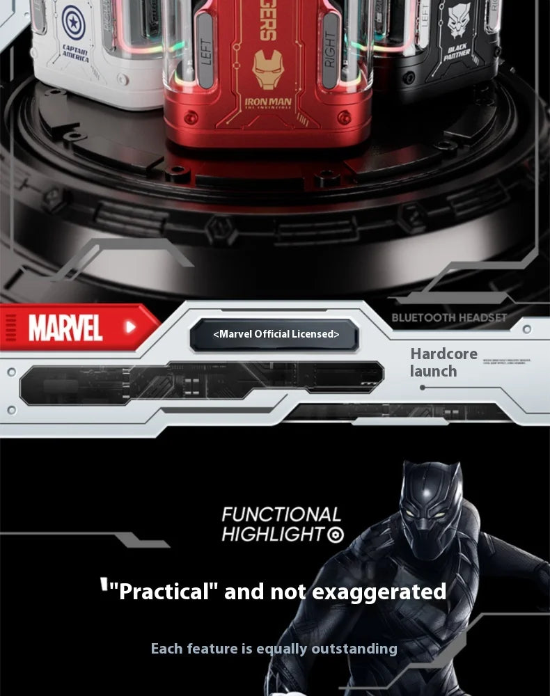 Genuine Marvel Iron Man Captain America Black Panther Mecha Audio Bluetooth Headphones Semi-In-Ear Radio Sports Games Noise Red