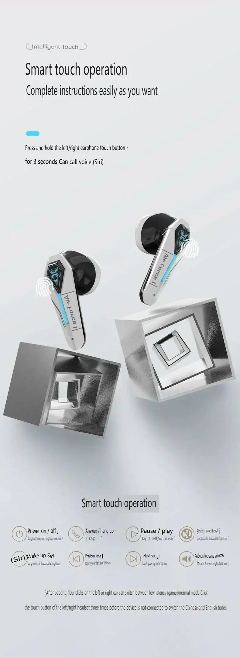 Wireless Bluetooth 5.4 Mecha Space Beetle Headset Transform Charging Case In-Ear Call Noise Cancellation RGB Hifi Gaming Earbuds