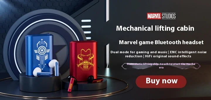 Genuine Marvel Iron Man Captain America Black Panther Mecha Audio Bluetooth Headphones Semi-In-Ear Radio Sports Games Noise Red