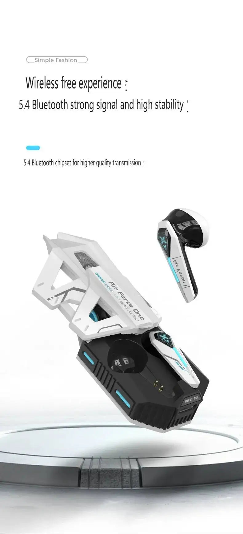 Wireless Bluetooth 5.4 Mecha Space Beetle Headset Transform Charging Case In-Ear Call Noise Cancellation RGB Hifi Gaming Earbuds