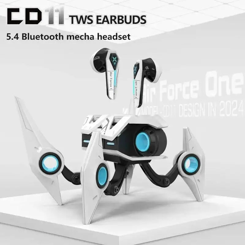 Wireless Bluetooth 5.4 Mecha Space Beetle Headset Transform Charging Case In-Ear Call Noise Cancellation RGB Hifi Gaming Earbuds