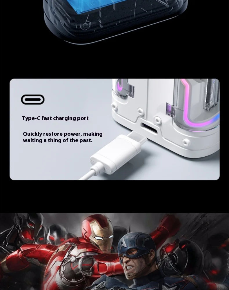 Genuine Marvel Iron Man Captain America Black Panther Mecha Audio Bluetooth Headphones Semi-In-Ear Radio Sports Games Noise Red