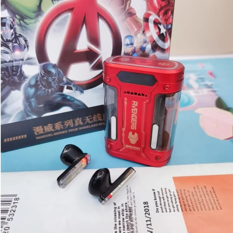 Genuine Marvel Iron Man Captain America Black Panther Mecha Audio Bluetooth Headphones Semi-In-Ear Radio Sports Games Noise Red