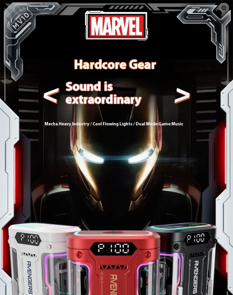 Genuine Marvel Iron Man Captain America Black Panther Mecha Audio Bluetooth Headphones Semi-In-Ear Radio Sports Games Noise Red