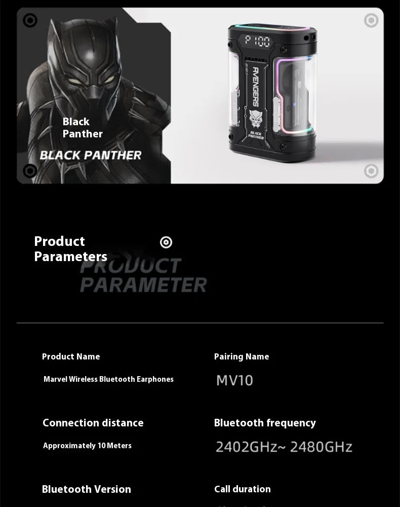 Genuine Marvel Iron Man Captain America Black Panther Mecha Audio Bluetooth Headphones Semi-In-Ear Radio Sports Games Noise Red