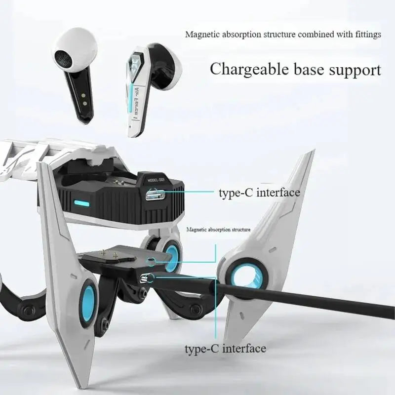 Wireless Bluetooth 5.4 Mecha Space Beetle Headset Transform Charging Case In-Ear Call Noise Cancellation RGB Hifi Gaming Earbuds