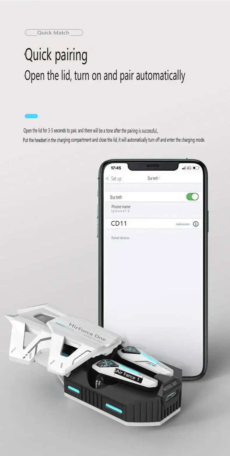 Wireless Bluetooth 5.4 Mecha Space Beetle Headset Transform Charging Case In-Ear Call Noise Cancellation RGB Hifi Gaming Earbuds