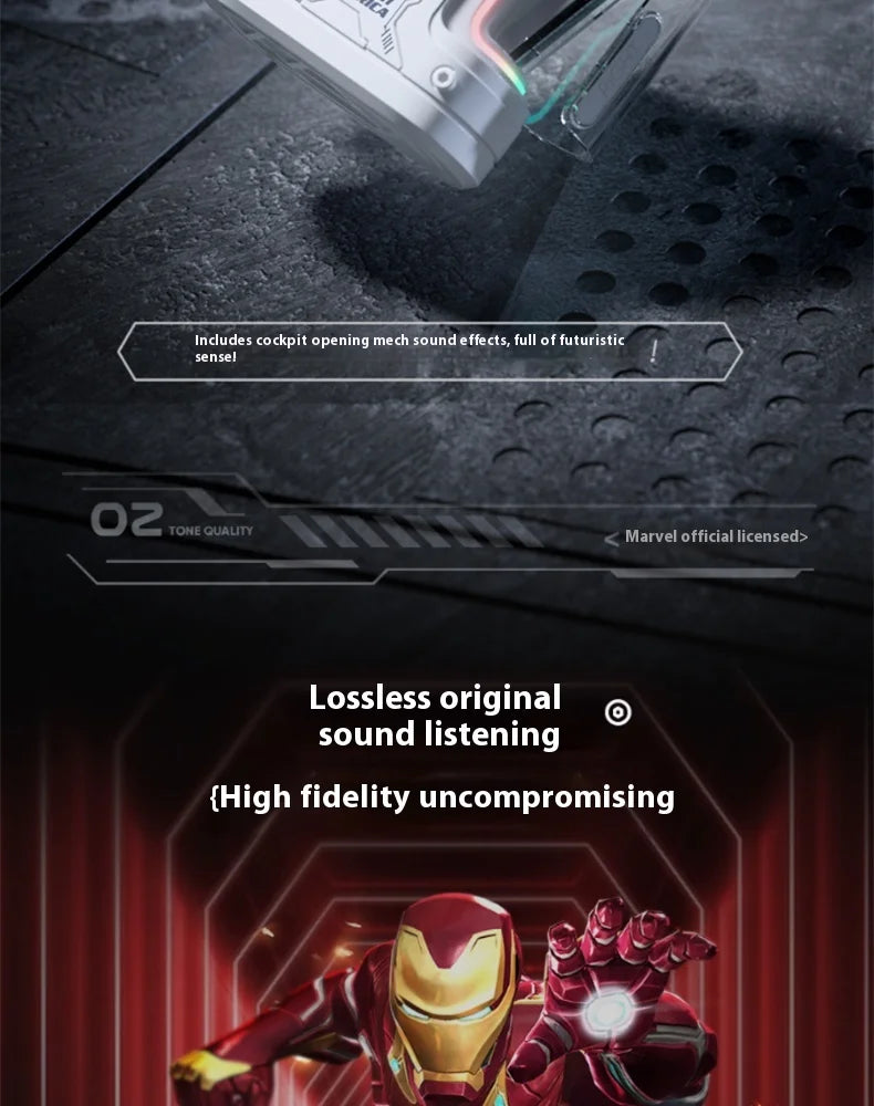 Genuine Marvel Iron Man Captain America Black Panther Mecha Audio Bluetooth Headphones Semi-In-Ear Radio Sports Games Noise Red