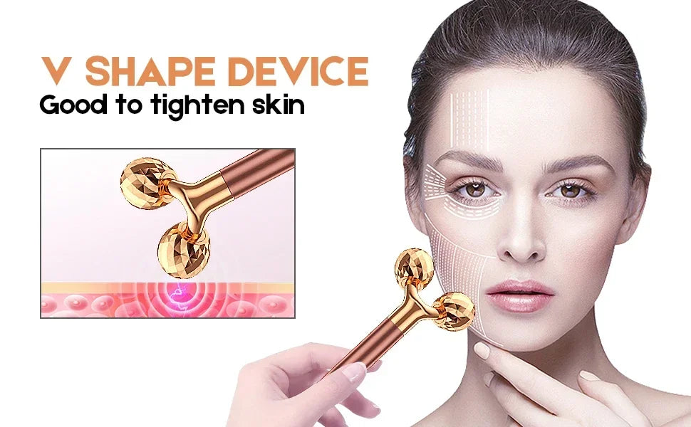 24KGlod Electric Face Massager 3D Roller 2 in 1 Face Pulse T Massager Kit Arm Eye Nose Massager Skin Care Tools