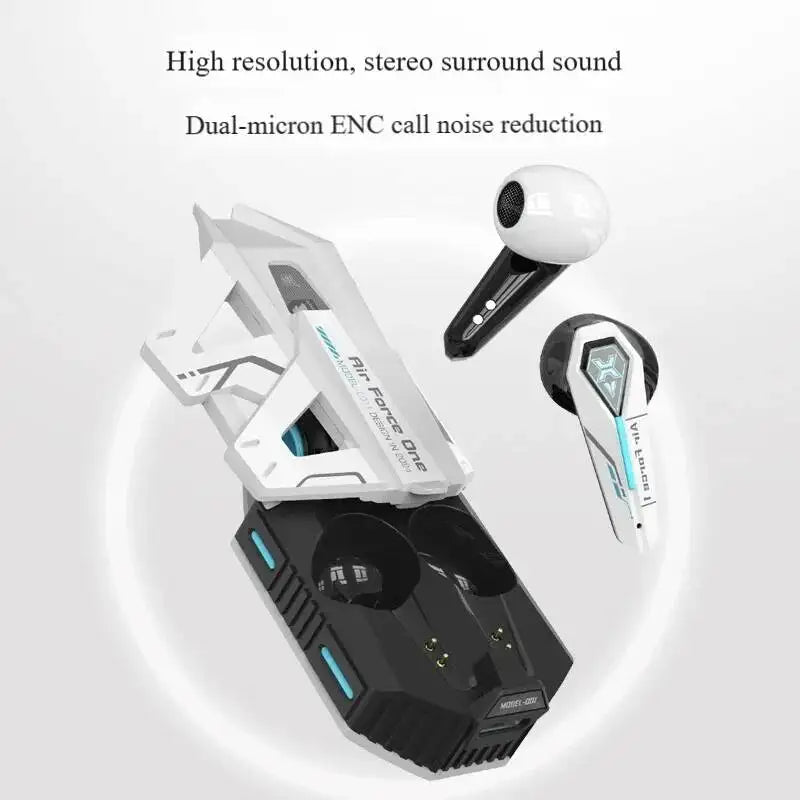 Wireless Bluetooth 5.4 Mecha Space Beetle Headset Transform Charging Case In-Ear Call Noise Cancellation RGB Hifi Gaming Earbuds